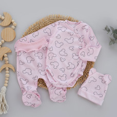 Набір 3в1: Боді-розпашонка, повзунки та шапочка Міккі Рожевий (Рубчик) 56 (0-1міс)
