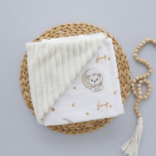 Плед плюш, без утеплення Ведмедик Місяць Бежевий /Молочний плюш 100/80