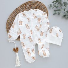 Чоловічок з шапочкою Ведмедик Молочний (Інтерлок) 56 (0-3міс)