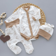 Набір 3в1: Боді, повзунки та шапочка Зайчик Бежевий (Футер - з начосом) 62 (3-6міс)