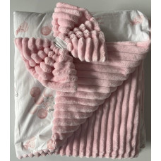 Плед зі з‘ємним утеплювачем та бантом-резинкою Ведмедик з кульками Рожевий/ Рожевий плюш 90/80