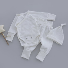 Набір 3в1 зростаючий: Боді, штанці та шапочка Молочний (Рубчик) 50-56
