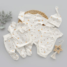 Набір 5в1: Чоловічок, льоля, повзунки, боді короткий рукав та шапочка Сердечка Помаранчевий (Рубчик) 56 (0-3міс)