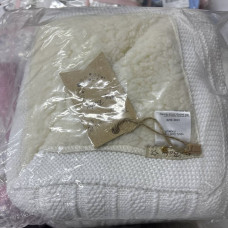 Плед в’язаний (100% cotton pampuk) з утепленням Білий смужка 90/80
