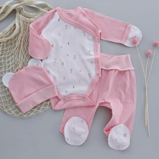 Набір 3в1: Боді, повзунки та шапочка Квіти Рожевий (Інтерлок) 62 (3-6міс)