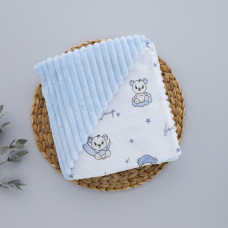 Плед плюш, без утеплення Ведмедик Місяць Блакитний/ Блакитний плюш 100/80