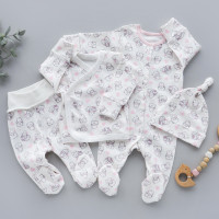 Набір 4в1: Чоловічок, льоля, повзунки, шапочка вузлик Котики Рожевий (Інтерлок) 62 (3-6міс)