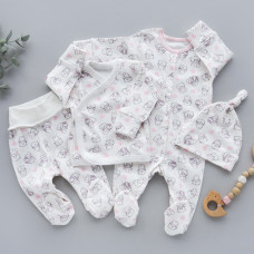 Набір 4в1: Чоловічок, льоля, повзунки, шапочка вузлик Котики Рожевий (Інтерлок) 62 (3-6міс)