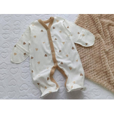 Чоловічок Сердечки Бежевий (Рубчик) 56 (0-3міс)