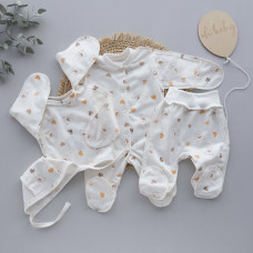 Набір 4в1: Чоловічок, льоля, повзунки та шапочка на зав’язках Сердечка Ведмедики (Футер - з начосом) 56 (0-1міс)