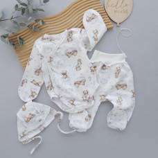 Набір 3в1: Боді, повзунки та шапочка на зав’язках Ведмедик на хмаринці (Інтерлок) 62 (1-3міс)