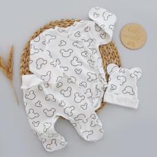 Набір 3в1: Боді, повзунки та шапочка Міккі Молочний (Інтерлок) 56 (0-1міс)