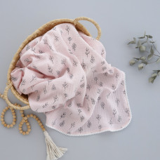 Мусліновий плед жатка 2 шари Гілочки на Рожевому 130/100