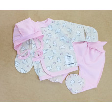 Набір 3в1: Льоля, повзунки та шапочка Котики Рожевий (Футер - з начосом) 56 (0-3міс)