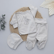 Набір 3в1: Льоля, повзунки, шапочка Зайка Перлинний (Футер - з начосом) 56 (0-3міс)