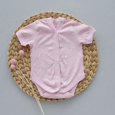 Боді з коротким рукавом Сердечка білі на Рожевому (Рубчик) 56 (0-3міс)