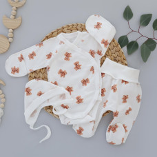Набір 3в1: Боді, повзунки та шапочка на зав’язках Ведмедик плюшевий (Футер - з начосом) 62 (3-6міс)