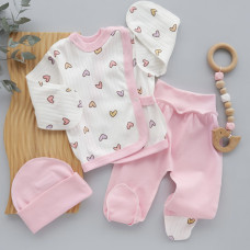 Набір 3в1: Льоля, повзунки та шапочка Сердечки Рожевий (Рубчик) 56 (0-3міс)