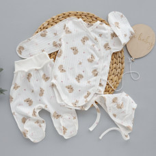 Набір 3в1: Боді, повзунки та шапочка на зав’язках Коала Рожевий (Рубчик) 56 (0-1міс)