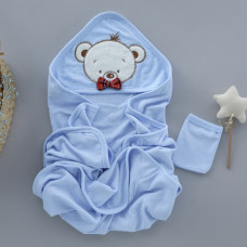 Дитячий рушник з кутиком махровий Ведмедик хлопчик Блакитний