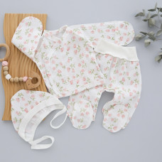 Мусліновий набір 3в1: Льоля, повзунки та шапочка Квіточки 56 (0-3міс)