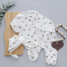 Набір 3в1: Боді, повзунки та шапочка Сердечка Фіолетовий (Футер - з начосом) 62 (1-3міс)