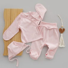 Набір 3в1: Льоля, повзунки та шапочка на зав’язках Рожевий (Рубчик) 56 (0-1міс)