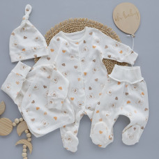Набір 4в1: Чоловічок, льоля, повзунки та шапочка вузлик Ведмедик Сердечка (Інтерлок) 62 (3-6міс)