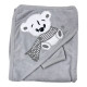 Дитячий рушник з кутиком махровий Ведмедик з шарфом Сірий 90/85