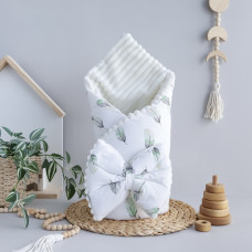 Плед зі з‘ємним утеплювачем та бантом-резинкою Пір‘їнки Зелені /Молочний плюш 90/80