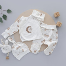 Набір 3в1: Льоля, повзунки та шапочка Місяць Ведмедик на хмаринці (Футер - з начосом) 56 (0-3міс)