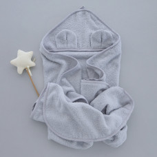 Дитячий рушник з кутиком та вушками махровий Сірий 90/80