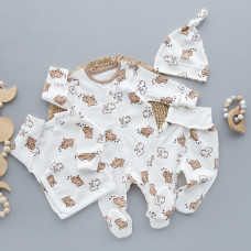 Набір 4в1: Чоловічок, льоля, повзунки та шапочка вузлик Ведмедики Коричневий (Інтерлок) 56 (0-3міс)