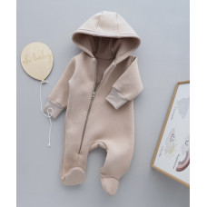 Комбінезон з капюшоном тринитка (з начосом) на змійці Бежевий 68 (3-6міс)