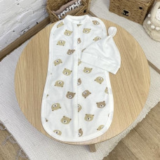 Коконпелюшка на змійці з шапочкою Ведмедики Бежевий (Футер - з начосом) 62 (0-3міс)