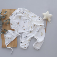 Набір 3в1: Льоля, повзунки та шапочка на зав’язках Ведмедики Мордочки (Інтерлок) 56 (0-1міс)