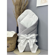 Конверт 80/80 з бантом та кокосовою вкладкою Сірий - Білий/ Осінь