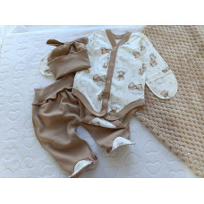 Набір 3в1: Боді, повзунки та шапочка Ведмедик на хмаринці Коричневий Вузлик (Інтерлок) 56 (0-3міс)