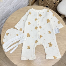 Мусліновий Чоловічок та шапочка Ведмедик зірочки 62 (1-3міс)