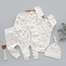 Набір 4в1: Чоловічок, боді, штанці та шапочка вузлик Сердечка Помаранчевий (Рубчик) 62 (3-6міс)