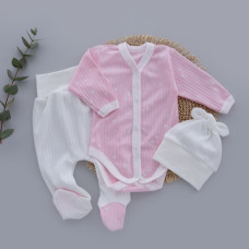 Набір 3в1: Боді, повзунки та шапочка Рожевий з сердечками (Рубчик) 62 (3-6міс)