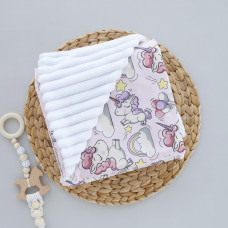 Плед плюш, без утеплення Единоріжки Рожевий / Білий плюш 100/80