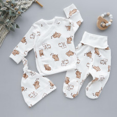 Набір 3в1: Льоля, повзунки та шапочка вузлик Ведмедик Коричневий (Інтерлок) 56 (0-3міс)