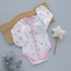 Боді довгий рукав Квіти Рожевий (Рубчик) 56 (0-3міс)