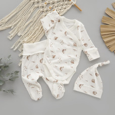 Набір 3в1: Боді, повзунки та шапочка вузлик Їжачки Коричневий (Рубчик) 56 (0-3міс)