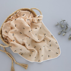 Мусліновий плед жатка 2 шари Вишні на Бежевому 130/100