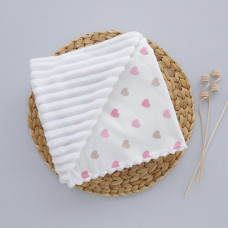 Плед плюш, без утеплення Сердечка Рожевий-Бежевий /Білий плюш 100/80