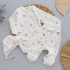 Набір 3в1: Боді, повзунки та шапочка на зав’язках Совенята (Рубчик) 56 (0-1міс)