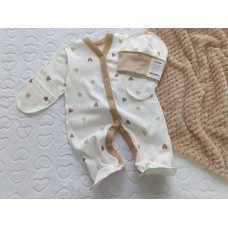 Чоловічок та шапочка Сердечки Бежевий (Рубчик) 56 (0-3міс)