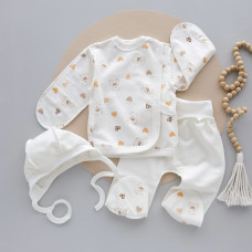 Набір 3в1: Льоля, повзунки та шапочка Сердечка Ведмедик (Футер - з начосом) 56 (0-3міс)